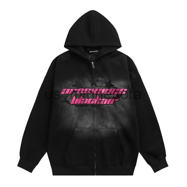 

mens hoodies sweatshirts 2023 men ares wings zipper hooded jacket embroidery stars graphics hoodie autumn winter streetwear loose sweatshirt, Black