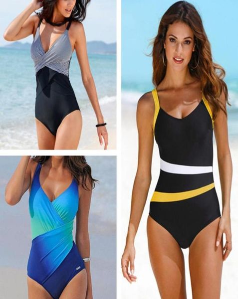 

essv 2019 one piece swimsuit women classic vintage swimwear sliming push up bathing suit summer swimming suit beachwear xxl y200619433050, White;black