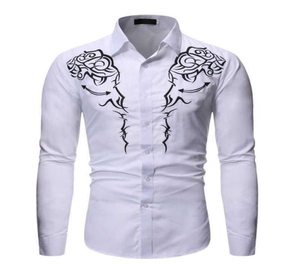

fashion western cowboy shirt men brand design embroidery slim fit casual long sleeve mens dress shirts wedding party shirt male t26902789, White;black