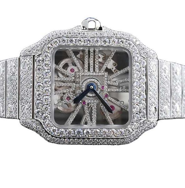 

competitive price eye catching dign timepiece jewelry wrist watch 30 carat vvs moissanite diamond studded automatic watch, Slivery;brown