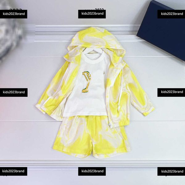

kids clothes tracksuits baby hooded sun protection suit size 90-150 cm 3pcs zipper jacket t-shirt and shorts april16, White