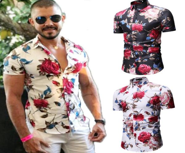 

2020 new mens slim fit flower printed shirts male short sleeve floral shirt men basic casual shirt plus size mens clothing6483314, White;black