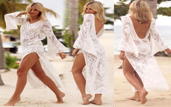 

women boho slit side lace white backless maxi dress new spring summer lapel long sleeve beach long dresses blouse shirt beach1784738, Black;gray