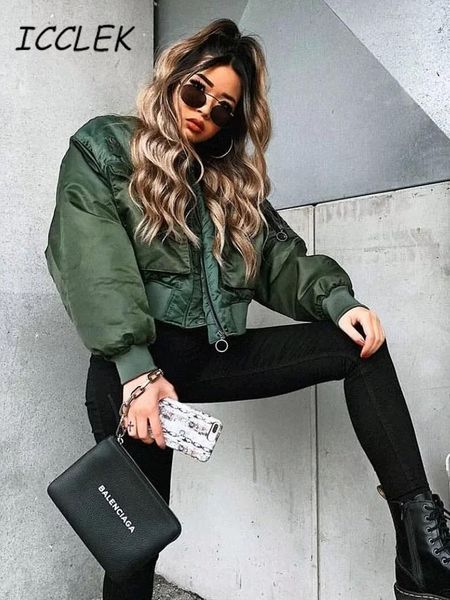 

women's jackets icclek 2023 bomber jacket women parkas winter qulited bombers coats cropped casual parka traf jacekts coat puffer 23081, Black;brown