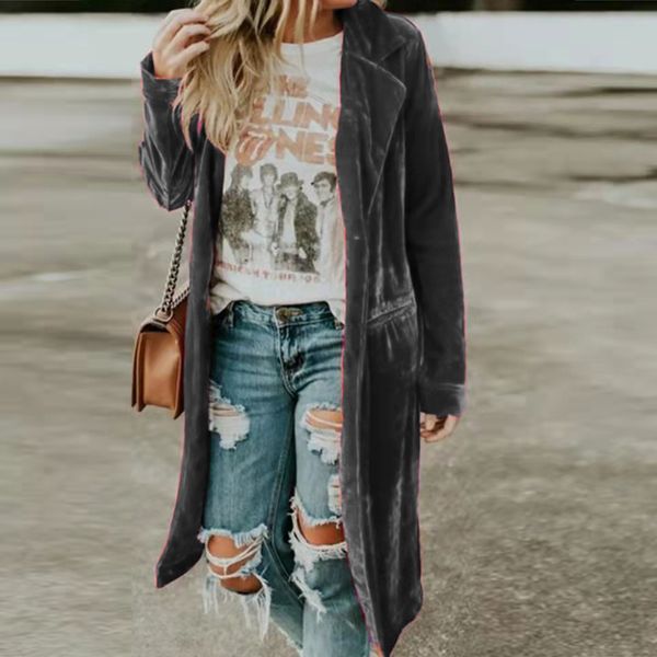 

womens wool blends autumn winter women long overcoat straight loungewear turndown collar full sleeve solid outerwear vintage pocket coats 23, Black