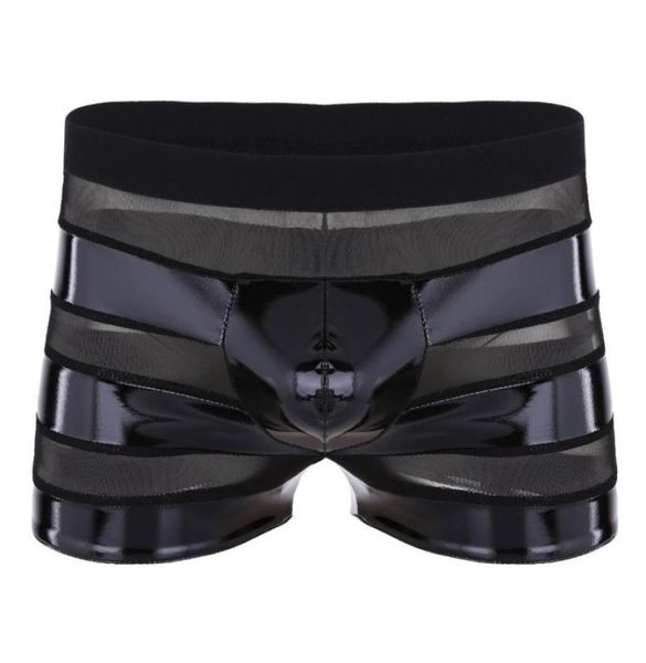 

men lingerie bikini wetlook faux leather mesh patchwork stripe low waist boxer shorts briefs underwear latex panties m2xl wo2659657, Black;pink