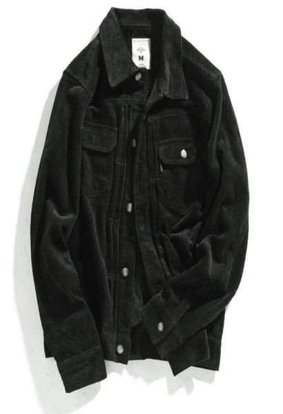

jin jue les brand clothing corduroy men jacket autumn winter multipocket tooling retro jacket coat fashion casual lapel outwear6686404, Black;brown