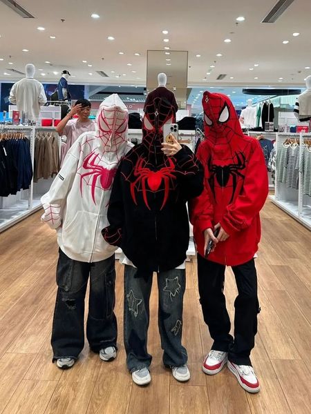 

men's hoodies sweatshirts y2k clothing women hip hop hoodie spider web red hoodie sweatshirt zipper warm harajuku punk fun sweatshirt p, Black