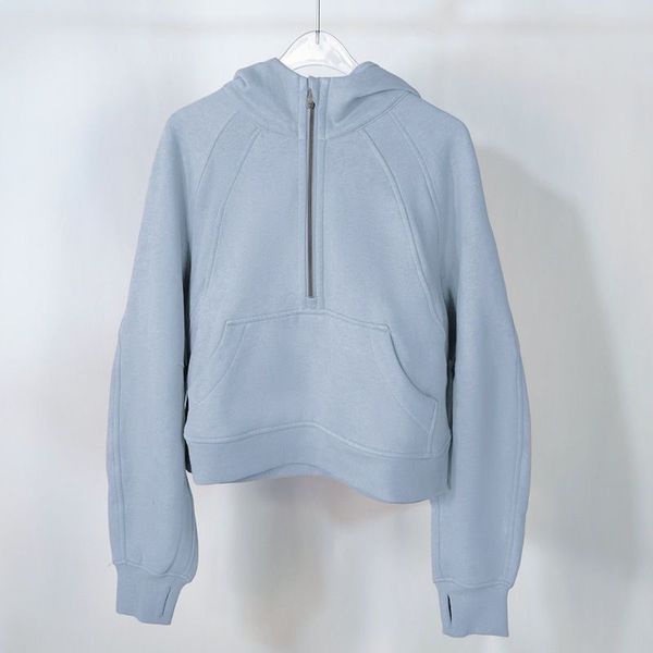 

autumn and winter yoga hoodie women plus fleece thickening jacket hoodie sport half zip designer sweater clothing loose short clothes, Black;brown