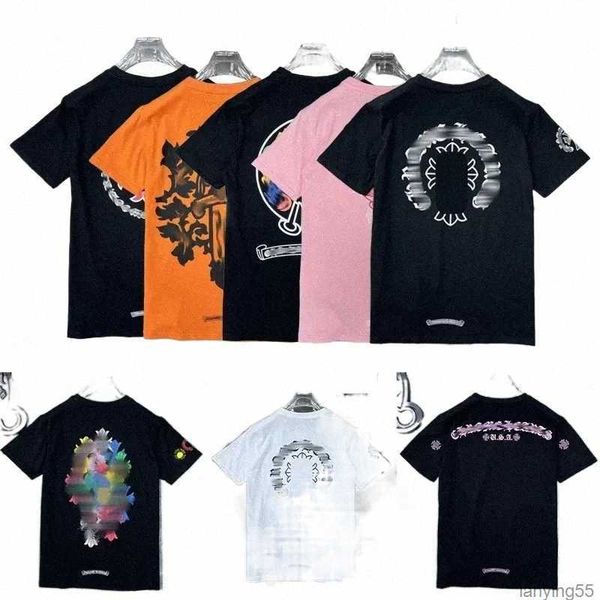 

designer mens womens t shirts summer loose horseshoe cross print brand ch print letters clothing t-shirt classic luxurys tee casual chromees, White;black