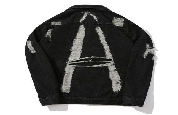 

men039s denim jacket hole loose cardigan jacket01234369856802475103, Black;brown