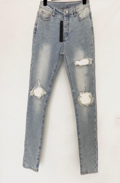 

mens jeans shorts long pants skinny knee white spell leather destroy the quilt ripped hole fashion jean men designers clothes shoe1678523, Blue