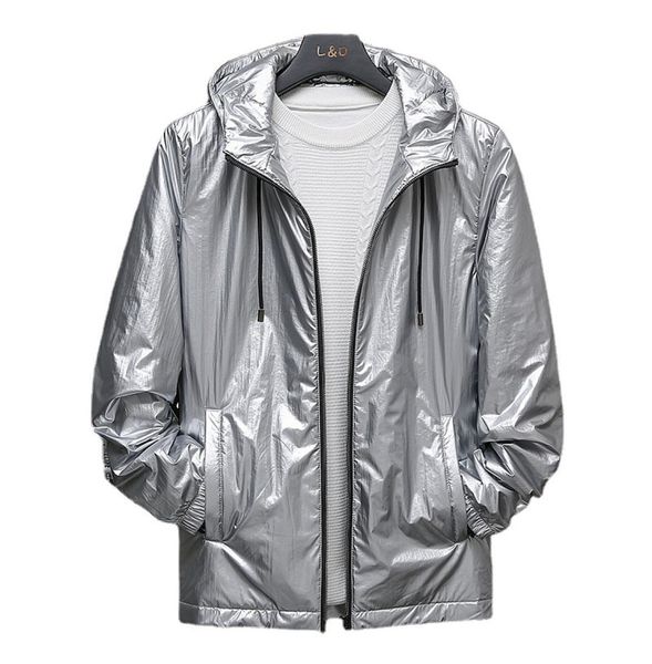 

shiny silver metallic jacket men party dance night club mens hip hop coats slim hooded streetwear jaqueta masculina9835503, Black;brown
