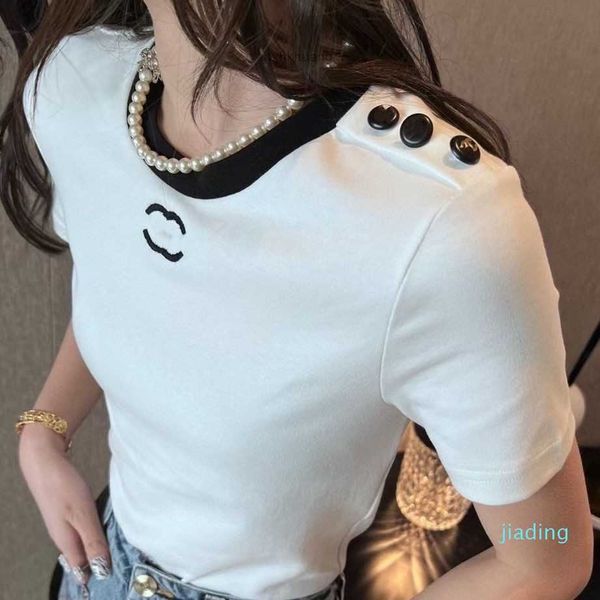 

womens t shirt designer for women shirts with letter and dot fashion tshirt with embroidered letters summer short sleeved tee woman, White