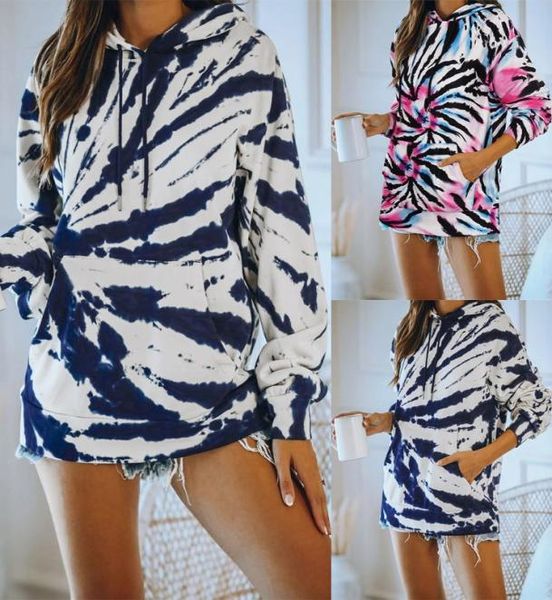 

3 color 2020 casual women039s autumnwinter new color tiedye print loose drawstring hooded long sleeve sweater7275947, Black