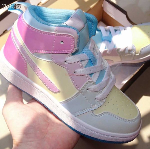 

uv 1 1s mid kids basketball shoes 2023 toddler trainers patent bred volt gold cactus flower dark mocha patent bred children sneakers size 22, Black