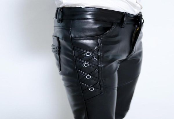 

2020 young men with thick leather pants cultivate one039s morality foot trousers fashion pu leather pants4193528, Black