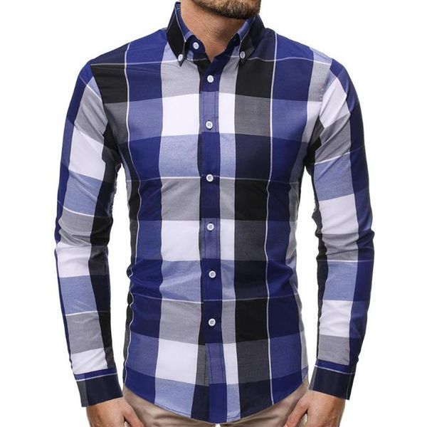 

plaid shirt for men long sleeve slim fit fashion men's shirt casual dress blouse men red blue new238n, White;black