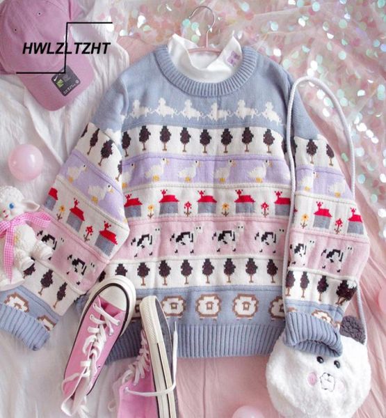 

hwlzltzht autumn vintage ladies sweaters thick pullover winter warm knitting jumper soft long sleeve sweater lovely japanese l7383557, White;black