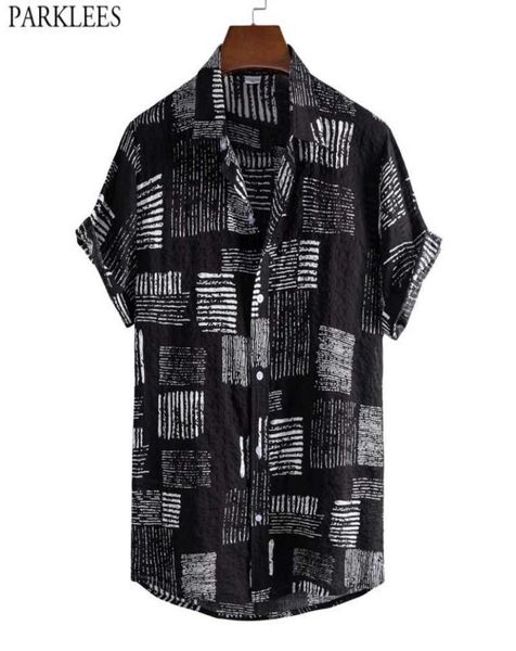 

funky black hawaiian aloha shirt for men 2021 summer short sleeve casual button down beach shirts mens party vacation clothing men6098818, White;black