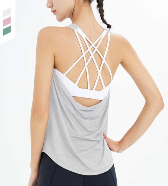 

sportswear women with beautiful back bra yoga suit sleeveless blouse breathable vest fitness running fake twopiece jacket5579315, White