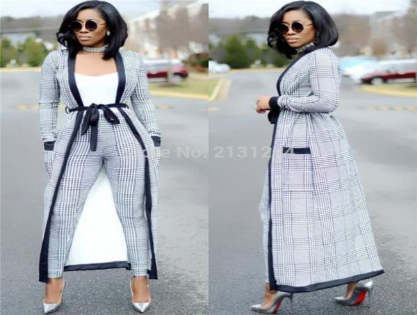 

two piece dress 2021 plaid print coattshirtpant summer tracksuit full sleeve fashion women039s set three pieces jumpsuit9213684, White