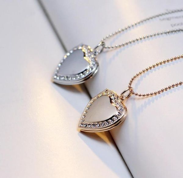 

new fashion jewelry diy openable locket po box pendant necklace rhinstone heart floating locket necklaces s7787556332, Silver