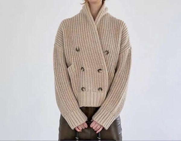 

designer autumn/winter kh */* te thick needle sweater french minimalist design stripe small high neck autumn/winter warm coat wool, White;black