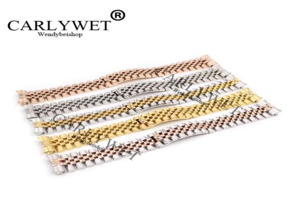 

carlywet 20mm 316l stainless steel jubilee silver two tone rose gold wrist watch strap bracelet solid screw links curved end7084183, Black;brown