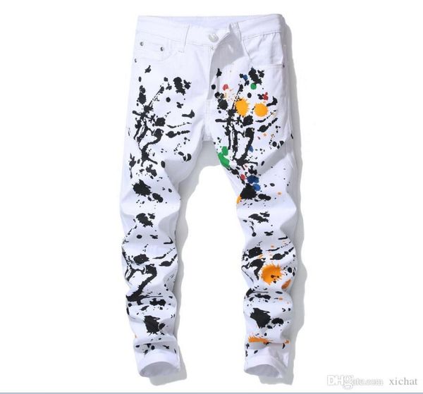 

whole luxury fashion painting white jeans 2018 new designer men jeans famous brand slim fit mens printed jeans biker denim pan3650249, Blue