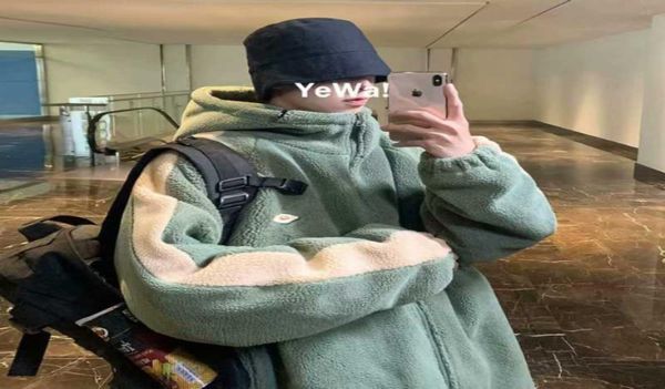 

men039s trench coats autumn and winter faux fur coat 2021 casual warm soft zipper hooded jacket plush pocket plus size teddy me4677289, Tan;black