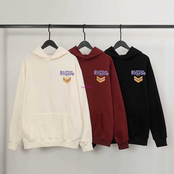 

lsjs men's hoodies sweatshirts 2023 fashion brand high version rhude autumn and winter new high street wash printing men's and wom, Black