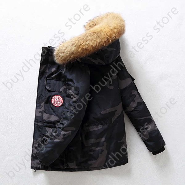 

txu0 men's down jacket canadian fashion tooling parker coat winter new thick goose feather warm hooded couple coat, Black