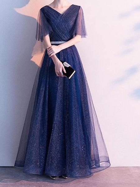 

elegant mother of the bride dresses v-neck short sleeves lace-up back floor length evening party dresses, Black;red