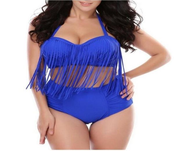 

solid tassel women039s vintage plus size high waist fringe bikini retro swimwear3576514, White;black