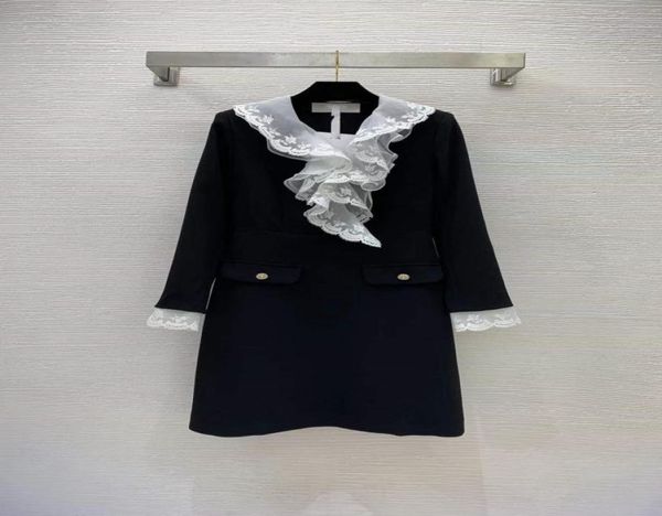 

milan runway dresses 2023 spring summer v neck long sleeve panelled women039s designer sundress brand same style dress 112629962179, Black