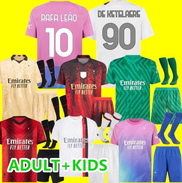 

23 24 maglia ac milans soccer jerseys kids kit 2023 2024 home away third 3rd football shirt calcio maillot giroud brahim tonali tonali tomor, Black;yellow