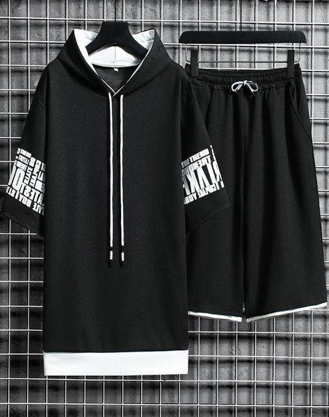 

men039s tracksuits men sets hooded 2022 summer casual mens harajuku tracksuit tshirtshorts two piece short set male sports su9590564, Gray