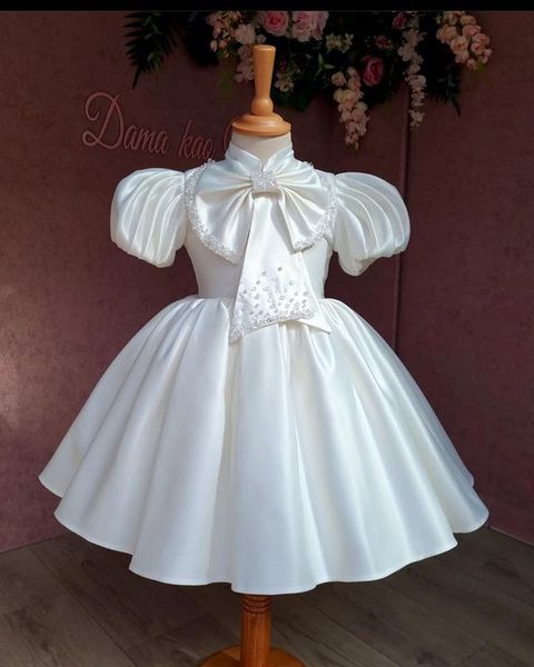 

2023 white beaded flower girl dresses ball gown bow satin vintage lit tle girl peageant dress gowns zj408, White;blue