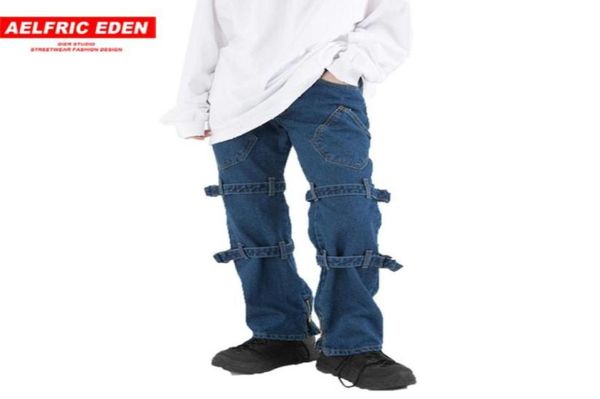 

men039s jeans aelfric vintage bandage denim pants 2021 loose hip hop casual joggers harajuku streetwear mens harem trousers36865273325994, Blue