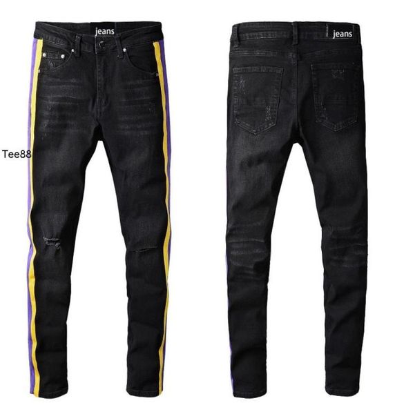 

trend amirs creative lace small hole slim fit small leg jeans section 6827906080, Blue