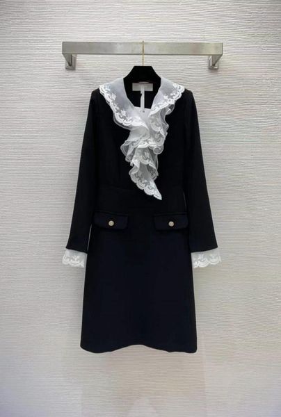 

milan runway dresses 2023 spring summer v neck long sleeve panelled women039s designer sundress brand same style dress 112627442641, Black