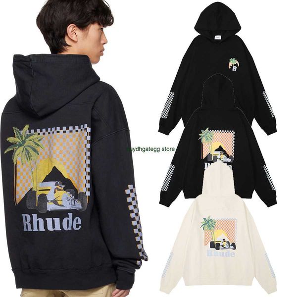 

xb0u men's hoodies sweatshirts 2023 rhude new street fashion sweater men's casual hooded sweater american letter printing loose ho, Black