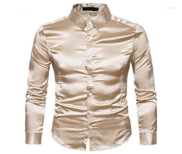 

men039s dress shirts silk shirt long sleeve lapel single breasted black gold satin casual slim fit social formal man clothing1900514, White;black