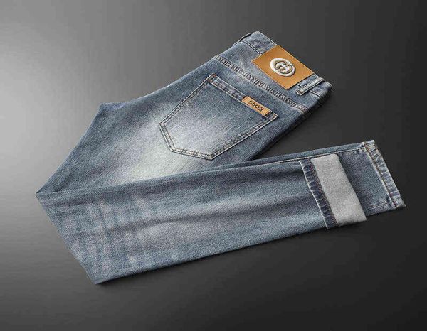 

jeans blue men039s fashion spring and summer thin slim fit little foot youth elastic washed casual pants2403068