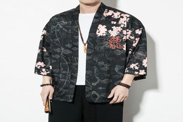 

chinese style dragon kimono cardigan shirts men hip hop streetwear kimono shirt japanese mens shirt summer 20208199257, White;black