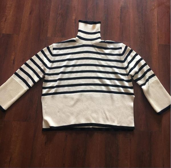 

toteme high collar wool blend striped sweater wool womens sweaters, White;black