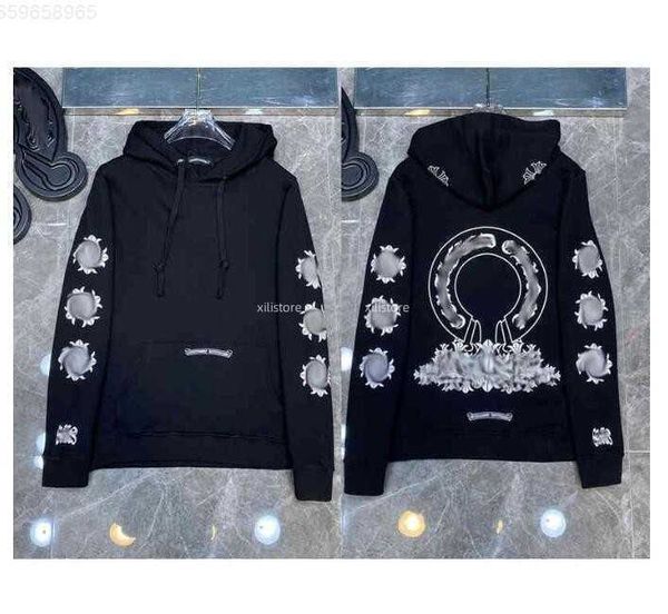

w7vp sweatshirts men's hoodies mens chrome winter heart hoodie ch long sleeve loose coat hooded hoody men woman hip hop chromees hearts, Black