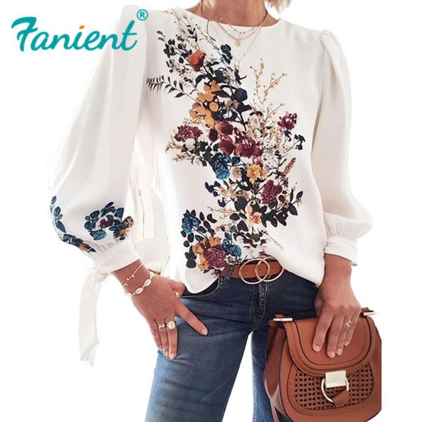 

women flora printed long sleeve loose style pullover blouse chic casual spring fall fashion new vintage women039s blouse sh6329430, White