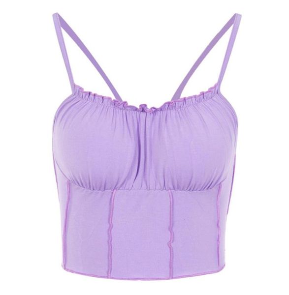 

camisole spaghetti straps ruffles crop 2019 women purple backless sleeveless vest female skinny bralette1172922, Black;white